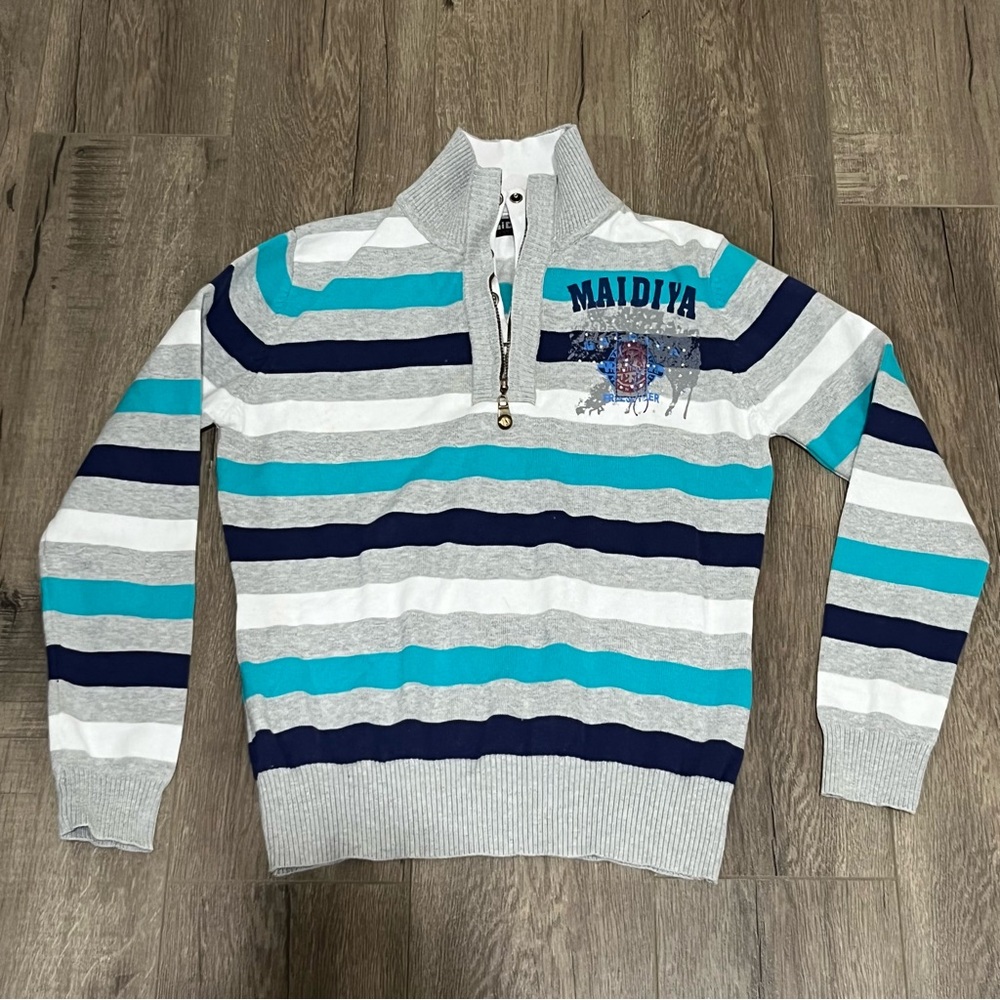 vintage 2000s y2k mcbling style striped long sleeve half zip